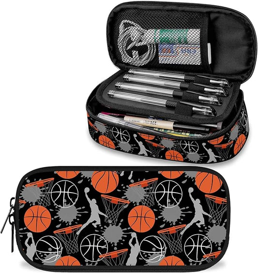 Basketball Large Pencil Case Big Capacity Pencil Pouch for Boys Girls Teen Women Men Adult, Portable Kids Pencil Bag with Zipper, Stationery Storage Pen Bag for School Supplies Office Organizer