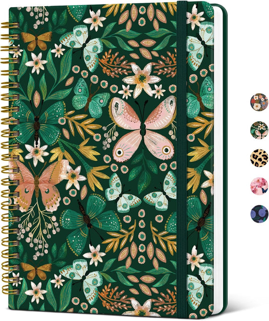 Lined Spiral Journal Notebook for Women, Cute A5 College Ruled Hardcover Notebook for Work & Note Taking, Aesthetic Pretty Journal for Writing, 140 Pages, Butterfly