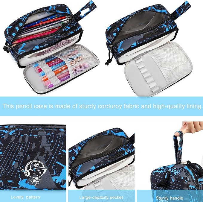 Bluboon Big Capacity Pencil Case Pouch Pen Case School Supplies Cute Pencil Box Bag for Teen Girls Boys Women Man (Graffiti Blue)