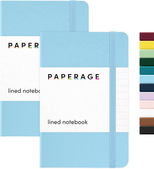 PAPERAGE Lined Pocket Journal Notebook, 2 Pack, (Light Blue), 160 Pages, Small Notebook, 3.6 inches x 5.6 inches - 100 GSM Thick Paper, Hardcover