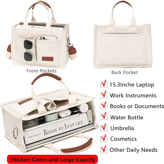 Tote Bag for Women With Compartments,Large Canvas Tote Women's Purse Crossbody Bags Work Laptop Book Bag Satchels Handbags