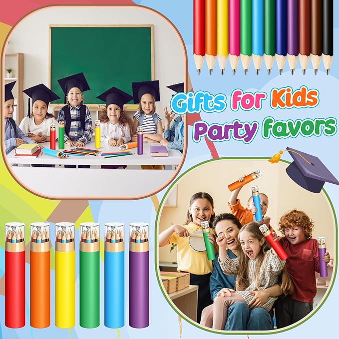 6 Pack 72pcs #2 HB Pencils Bulk in Tube with Sharpener Assorted Colors Wood-cased Pre-sharpened Pencils for Kids Student Back to School Supplies Classroom Prize Party Favor Gifts(6 Color)