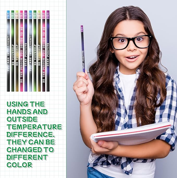 Epakh 100 Pcs Inspirational Pencils Color Changing Pencils Bulk with Eraser HB Wooden Pens Gift for Kids Back to School Gift for Classroom, Student Reward(Bright Colors,Classic Style)