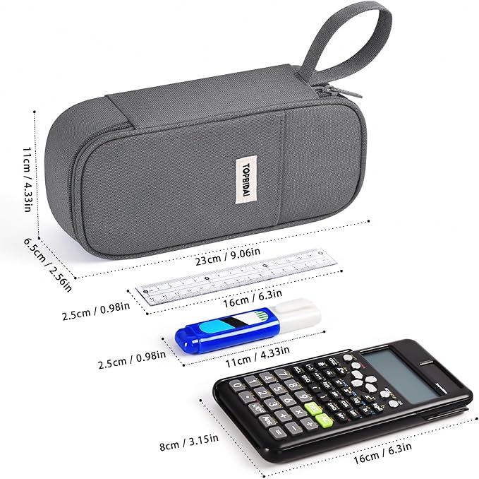 Large Pencil Case Pouch for Boy Men Kids Adults, Big Capacity Canvas Pencil Bag, Office College School Multi Compartment Zipper Stationery Pen Bag (Grey)