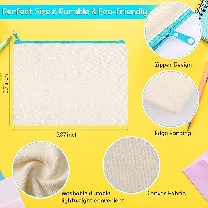 Shappy 40 Pcs Canvas Zipper Pouch Bags Pencil Pouch Canvas Makeup Bags Blank Pencil Case Cotton Cosmetic Case for Travel DIY Craft (7.87 x 5.70 Inches,M)