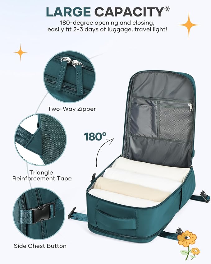 coofay Large Travel Backpack Carry on Flight Approved Mochila De Viaje Carry on Backpack for Airplanes Spirit Airlines Personal Item Bag 18x14x8 Inches Travel Bag Traveling Backpack for Women Men