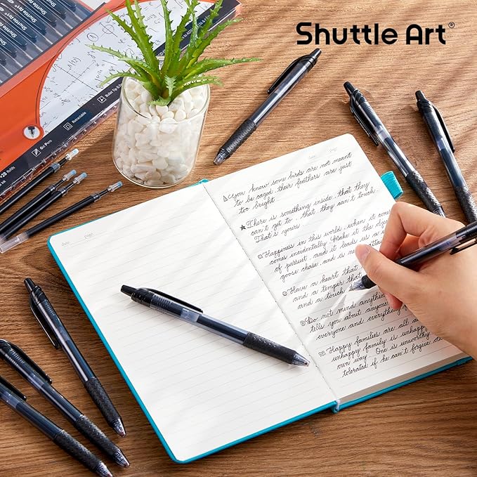 Shuttle Art Black Gel Pens, 48 Pack(20 Pens with 28 Refills) Retractable Medium Point Rollerball Gel Ink Pens Smooth Writing with Comfortable Grip for Office School Home Work