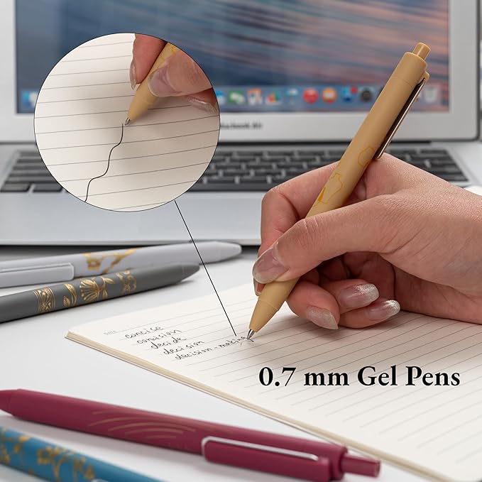 MiSiBao 0.7mm Black Ink Gel Pens Refillable & Retractable Gel Ink Rolling Ball Pens Gilding Process Pattern Smooth Writing Gel Pen (18-pack)