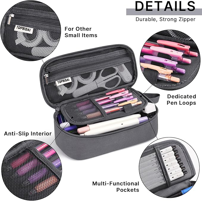 Large Pencil Case Pouch for Boy Men Kids Adults, Big Capacity Canvas Pencil Bag, Office College School Multi Compartment Zipper Stationery Pen Bag (Grey)