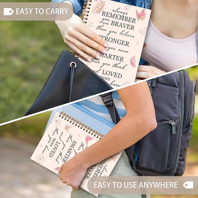 OINDADE Motivational Butterfly Notebook Journal, Inspirational Gifts Pink Spiral Notebook, You are Brave Motivational Notebooks Gifts for Women Girls, Positive Gifts School Office Supplies, 6x8.2In