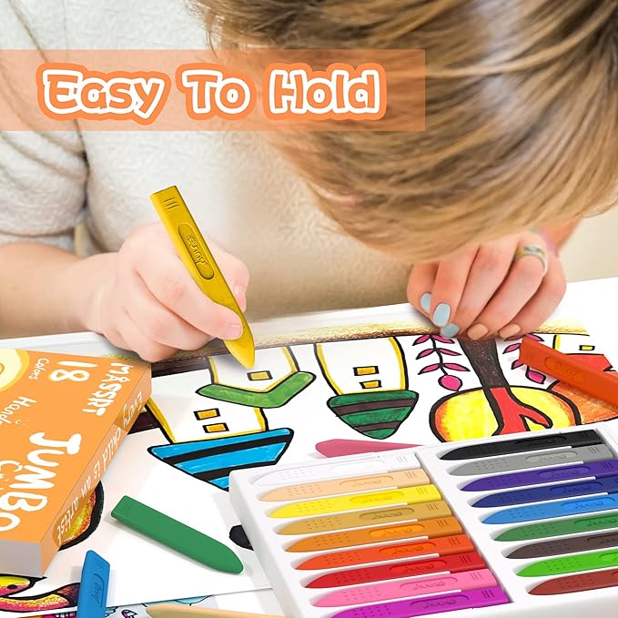 Triangle Jumbo Crayons for Toddlers, 18 Colors Mess Free Unbreakable Crayon Gifts, Easy to Hold Washable Crayons for Kids, Safe Coloring Gifts for Babies and Children