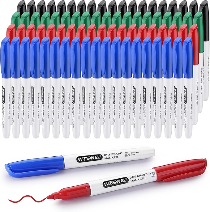 Fine Tip Dry Erase Markers 76 Pack 4 Assorted Colors(Black,Blue,Green,Red) Low Odor Whiteboard Erasable Markers Bulk for Kids Adults,Ideal for Classroom School Office Home,Non-Toxic Easy Clean