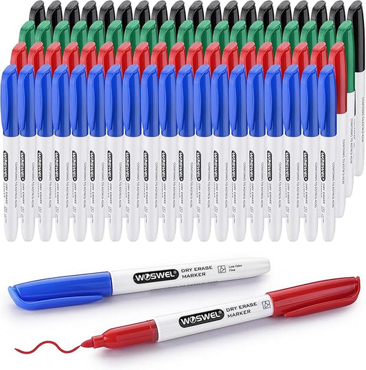 Fine Tip Dry Erase Markers 76 Pack 4 Assorted Colors(Black,Blue,Green,Red) Low Odor Whiteboard Erasable Markers Bulk for Kids Adults,Ideal for Classroom School Office Home,Non-Toxic Easy Clean
