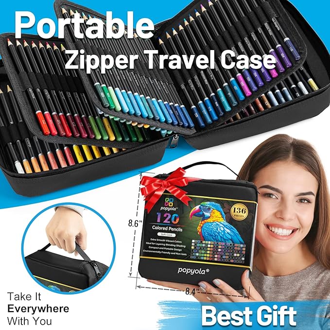 136 PCS Colored Pencils Set for Adult Coloring Books, 120 Colored Pencils with Sketchbook, Coloring Book, Sharpener, Soft Core Oil-Based Coloring Pencils for Artists Drawing Sketching Blending Shading