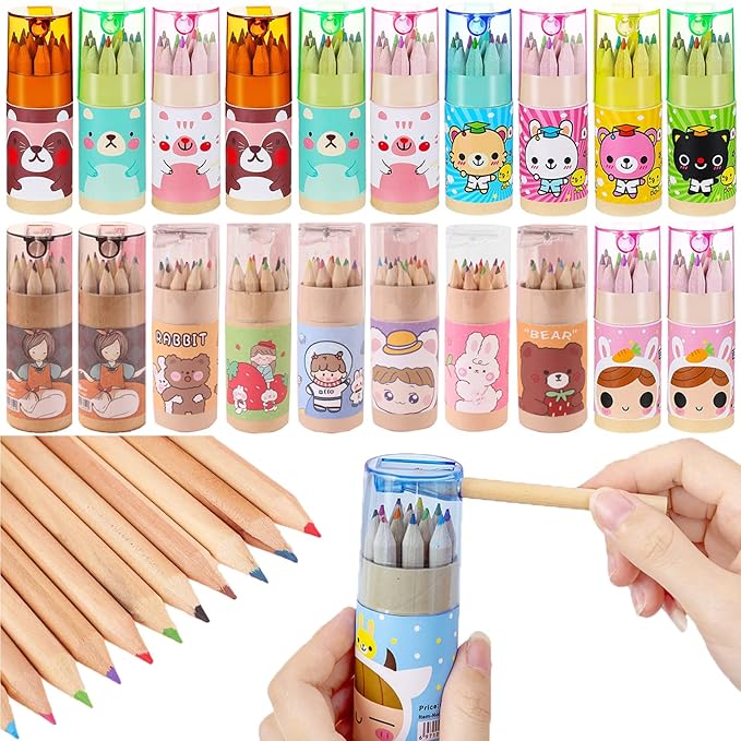 20 Packs Mini Colored Pencils with Sharpener in Tube Portable Drawing Art Cartoon Pencils for 3 Years Old and Up Kids Adults Writing Sketching Painting,12 Colors in Tube