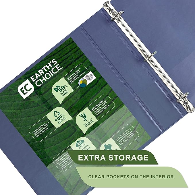 Samsill Plant-Based 1.5 Inch Durable D-Ring, Made in USA, View Binder, Eco-Friendly, USDA Certified Biobased, Single, Midnight Indigo