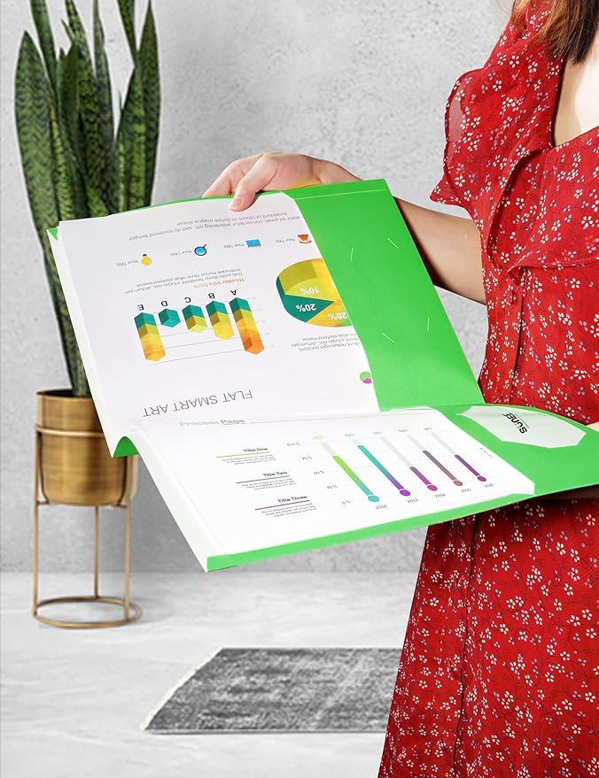 SUNEE Folders with Pockets 3 Hole Punched(50 Pack, Green), 2 Pocket Folders Fit Letter Size Paper, Paper File Folder for School Office Home Business