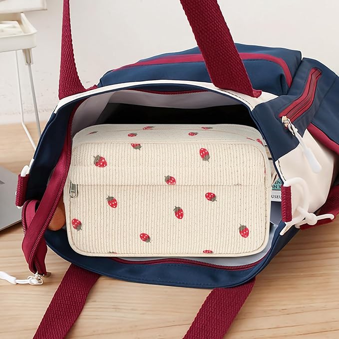 Bluboon Big Capacity Pencil Case Pencil Pouch Pen Case School Supplies Cute Pencil Box Pencil Bag for Teen Girls Boys Women Man (Strawberry Beige)