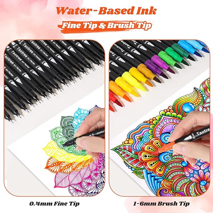 Taotree 36 Colors Dual Tip Art Markers Pens for Kids Adult Coloring Books, Artist Fine & Brush Tip Coloring Marker Drawing Pens for Journaling Note Taking Lettering Calligraphy Craft Art Supplies Set
