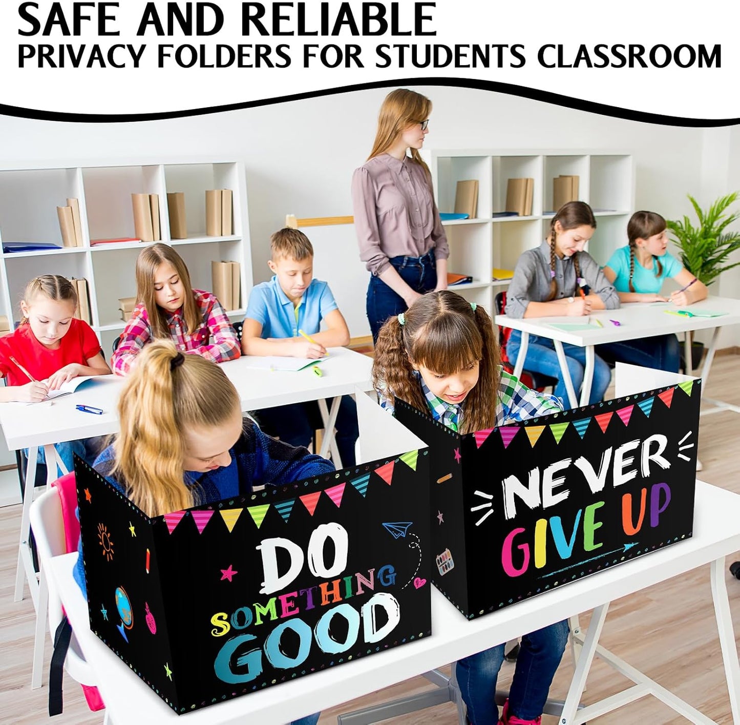 Honoson 24 Pcs Bulk Inspirational Privacy Folders for Students Cardboard Test Privacy Boards Motivational Words Desk Dividers Shield for Classroom School Study Supplies, 6 Styles(Positive)