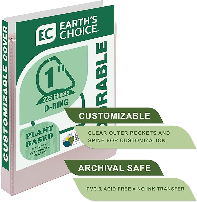 Samsill Plant-Based 1 Inch Durable D-Ring, Made in USA, View Binder, Eco-Friendly, USDA Certified Biobased, 4 Pack, Boho Assortment