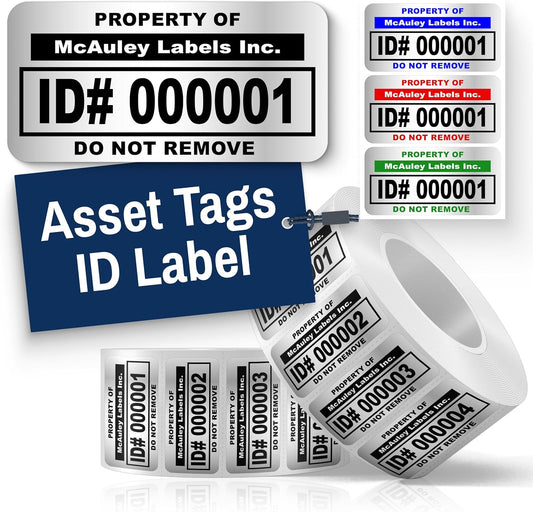 McAuley Labels Custom Asset Tags for Equipment - Numbered, Permanent - Heavy Duty Metalized Polyester, Stronger Adhesive - ID Label - 2x1 Inches