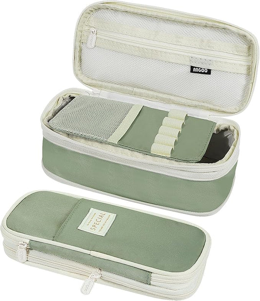 MoKo Large Capacity Pencil Case, Aesthetic Pencil Pouch Bag with Zipper, Cute Pen Case Stationery Organizer Holder for Office/School Supplies, Back to School Gift, Green