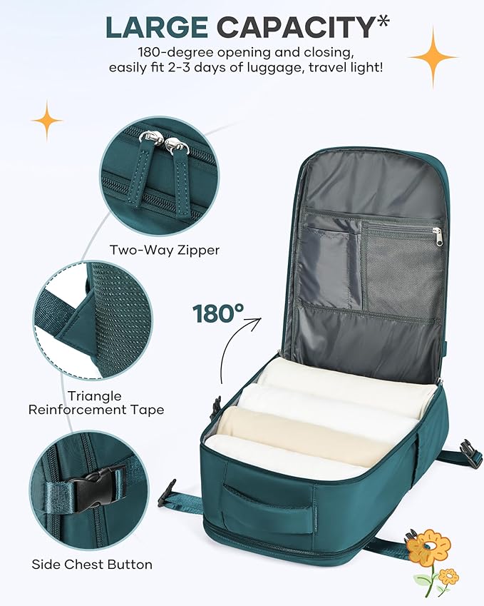 coofay Travel Backpack Carry on Flight Approved Mochila De Viaje Carry on Backpack for Airplanes Spirit Airlines Personal Item Bag 18x14x8 Inches Travel Bag Traveling Backpack for Women Men