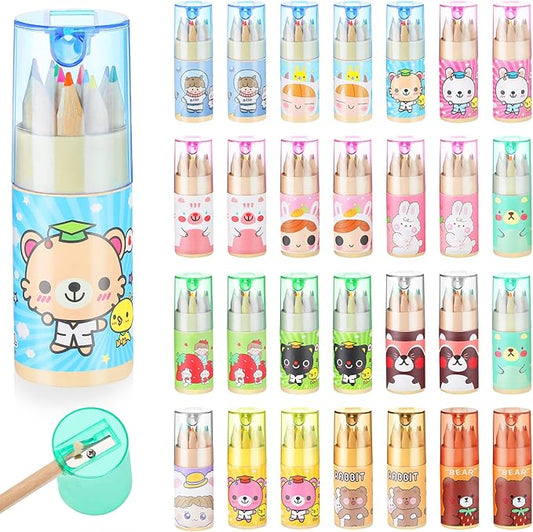 Fumete Cute Pencils Mini Drawing Colored Pencils Bulk for Kids with Sharpener Portable Color in Tube Party Favors Gift for Classroom School Supplies, 12 Colors