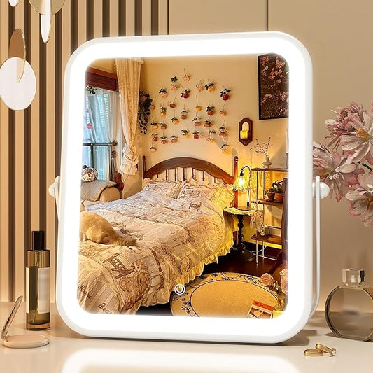Home Mirror, 10x12 inches Lighted Vanity Makeup Mirror, Dimmable Touch Screen, Tabletop Mount, USB Plug-in, Adjustable, Portable