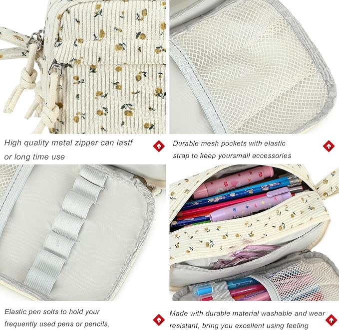 Bluboon Big Capacity Pencil Case Pencil Pouch Pen Case School Supplies Cute Pencil Box Pencil Bag for Teen Girls Boys Women Man (Black Floral 92)