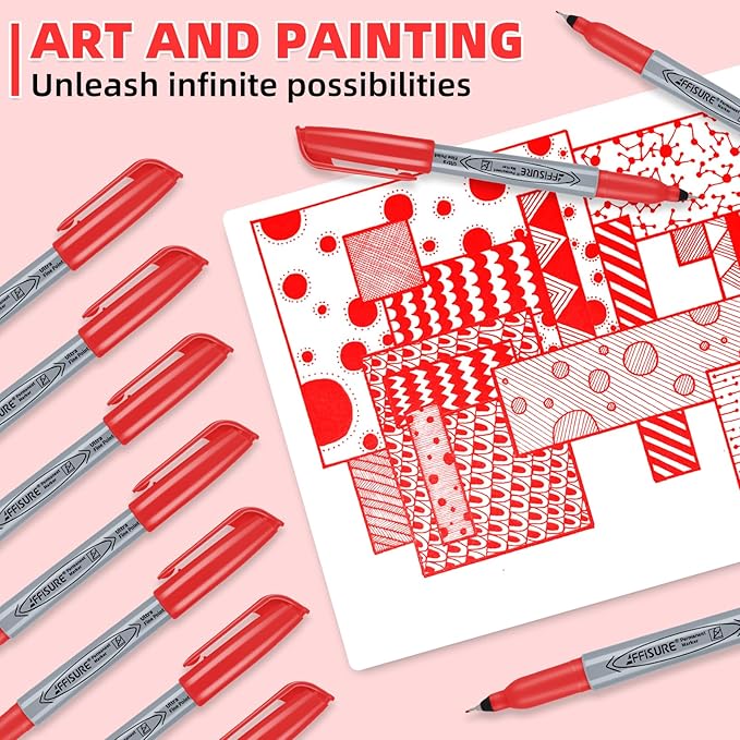 Red Ultra Fine Point Permanent Marker, 20 Pack, 0.4 mm, Precision Fine Tip for Detailed Writing, Art, Crafts & Labeling on Paper, Plastic, Glass, Metal, Waterproof, Fade-Resistant Ink