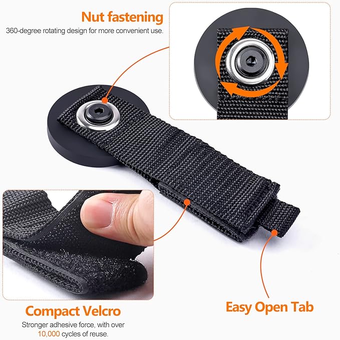 Homde Heavy Duty Magnetic Hook, 2 Velcro Strap and 2 Magnet Holder Combine, 2.6 inch Strong Utility Garage Hanger for Workshop,Toolbox, Storage (2 Black + 2 Orange)