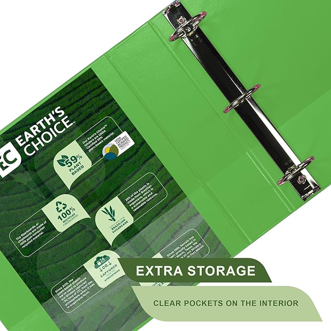 Samsill Plant-Based 2 Inch Durable Round Ring, Made in USA, View Binder, Eco-Friendly, USDA Certified Biobased, Single, Lime Green