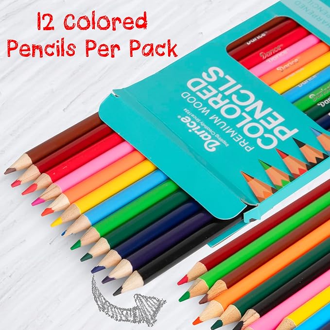 Darice Colored Pencils Bulk, 24 Packs (288 Count) 12 Colors, Pre-Sharpened Kid Coloring Book Pencils Set, Arts & Crafts Back to School Supplies for Kids
