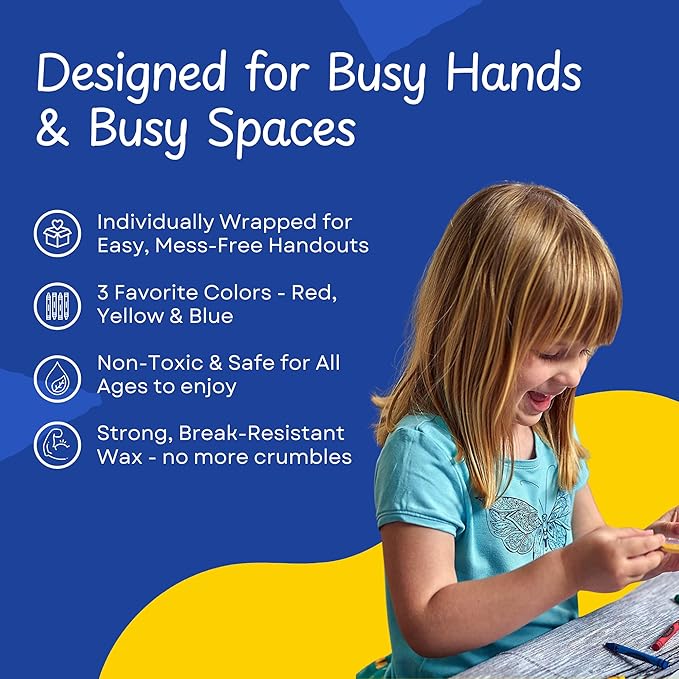 CrayonKing 100 Sets of 3-Packs in Cello (300 Bulk Crayons) – Restaurants, Classrooms, Parties & Events – Kid-Safe, Pre-Packaged, Assorted Colors Non-Toxic Crayons