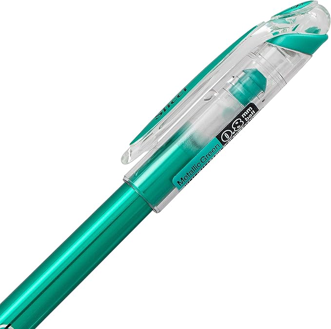 Pentel Arts Slicci Metallic 0.8 mm Needle Tip Gel Pen, Metallic Green Ink, 1 Pack (BG208BPMD)