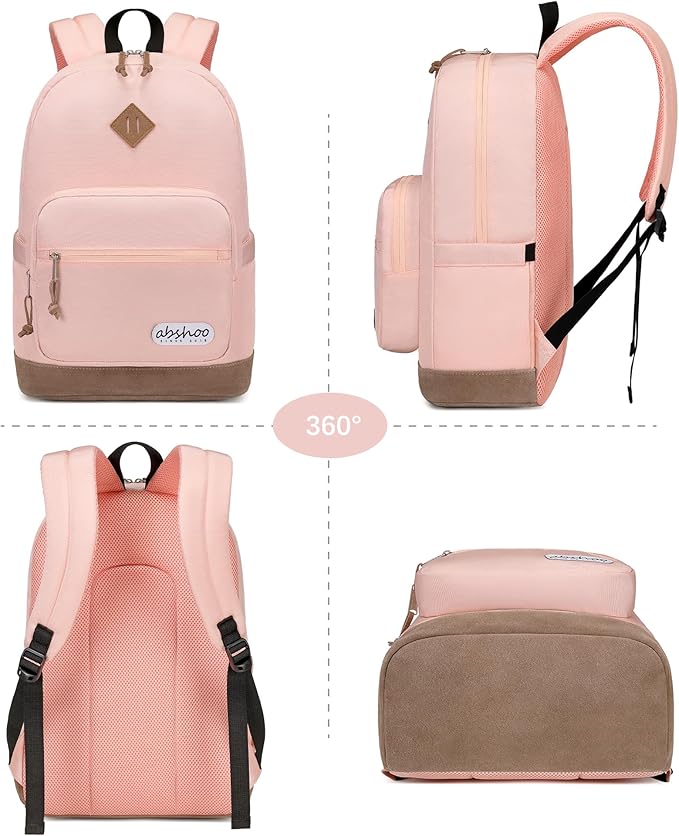 abshoo Classic Backpack for School College Bookbag Middle High School Girls Bakcpacks for Teen Casual Daypack (Pink)