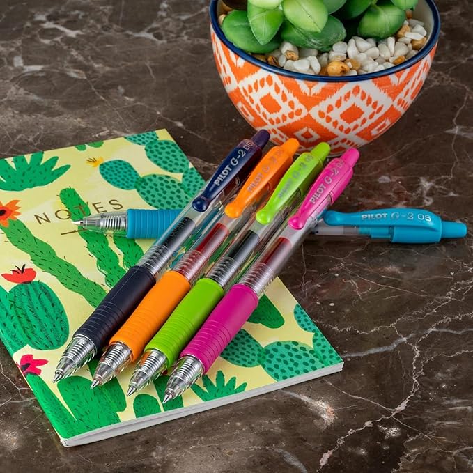 G2 Retractable Premium Gel Ink Roller Ball Pens Extra Fine Point (.5mm) Green Ink 8 pack; Refillable & Premium Comfort Grip Bundle with Plastic Reusable Pouch