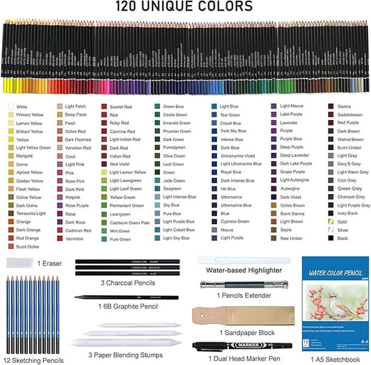 146Pcs Drawing and Sketching Colored Pencils Set, Art Supplies Include Sketch Charcoal Colored Metallic Watercolor Graphite Mark Pencils, Professional Drawing kit and Sketchbook for Artists Adult