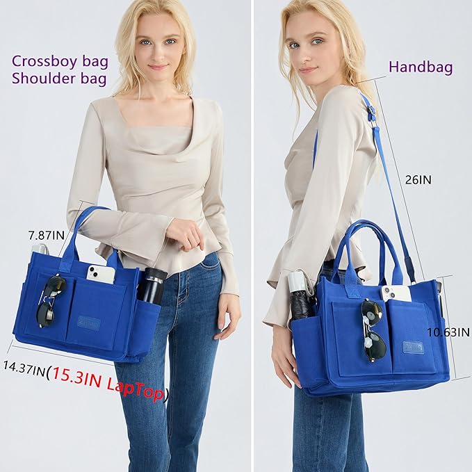 Tote Bag for Women With Compartments,Large Canvas Tote Women's Purse Crossbody Bags Work Laptop Book Bag Satchels Handbags