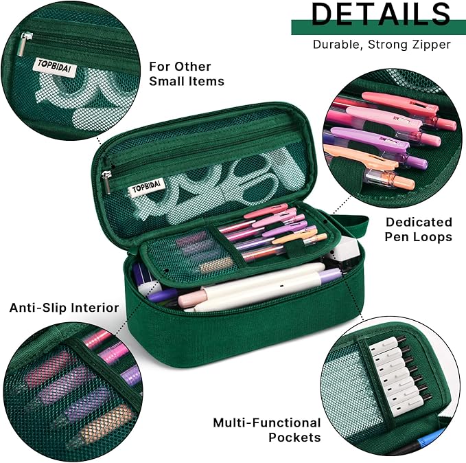 Large Pencil Case Pouch for Girls Boy Women Men Adults, Big Capacity Canvas Pencil Bag, Office College School Multi Compartment Zipper Stationery Pen Bag