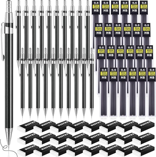 72 Pcs Operation Christmas Items 0.5mm Mechanical Pencils Bulk Set Include Metal Mechanical Pencil HB Lead Refills Erasers for Art Office Classroom Student Writing Drawing(Dark Grey)