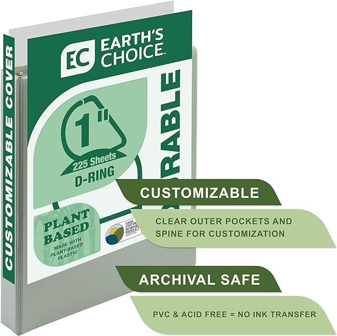 Samsill Plant-Based 1 Inch Durable D-Ring, Made in USA, View Binder, Eco-Friendly, USDA Certified Biobased, Single, Dusty Green