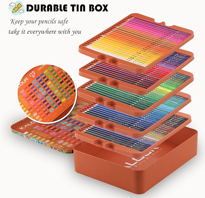 KALOUR Professional Colored Pencils,Set of 120 Colors,Artists Soft Core with Vibrant Color,Ideal for Drawing Sketching Shading,Coloring Pencils for Adults Artists Beginners
