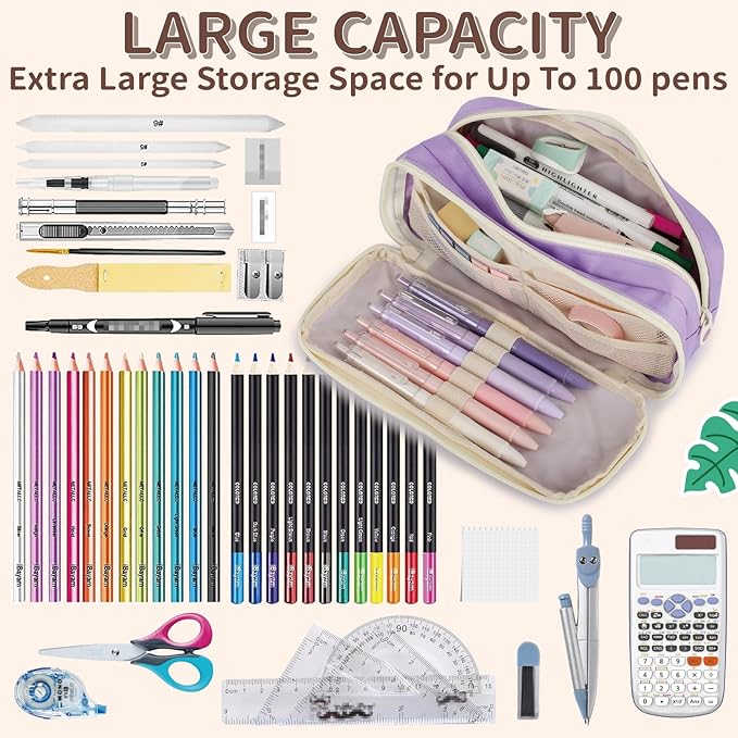 Large Capacity Pencil Case with Compartments, School Pencil Bags with Zipper, Big Storage Pen Bag for Teen Girl Boy Men Women, Adult Stationery Pen Bag for School College and Office
