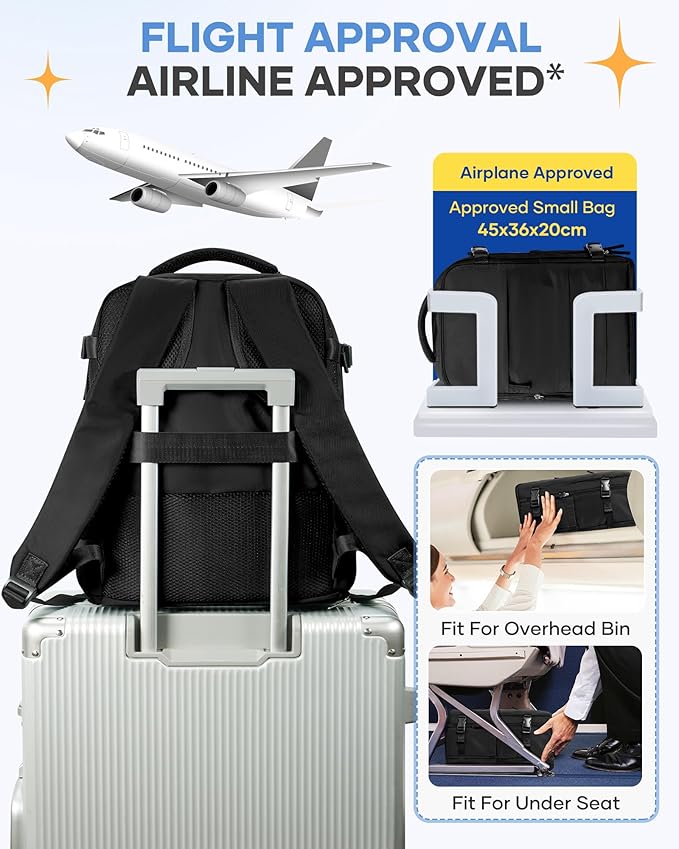 coofay Large Black Travel Backpack Carry on Flight Approved Mochila De Viaje Personal Item Backpack for Airlines Frontier Airlines Personal Item Bag Large Backpacks for Travel Backpacks for Men Women