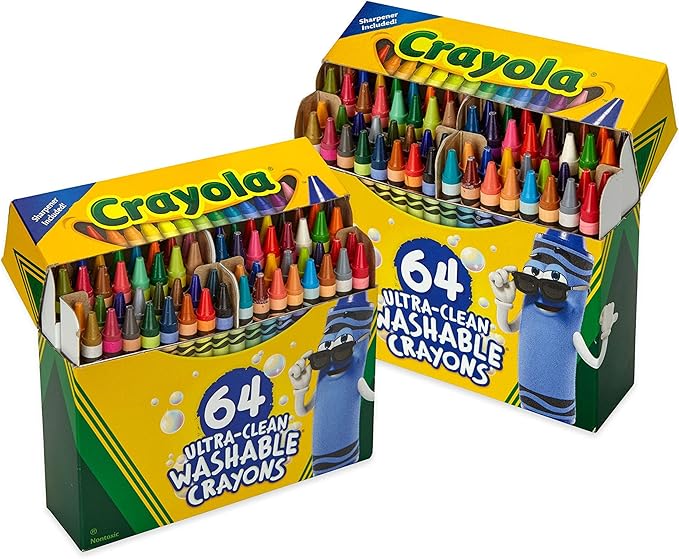 Crayola Washable Crayons for Kids - 64ct (2 Boxes), Bulk Crayons for Toddler Arts & Crafts, Teacher Classroom Must Haves, Back to School Supplies for Kids [Amazon Exclusive]