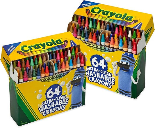 Crayola Washable Crayons for Kids - 64ct (2 Boxes), Bulk Crayons for Toddler Arts & Crafts, Teacher Classroom Must Haves, Back to School Supplies for Kids [Amazon Exclusive]