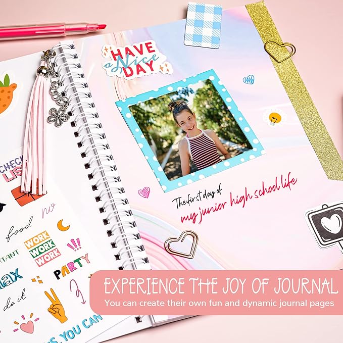 ABERLLS DIY Journal Kit for Girls, Birthday Gift for 6 7 8 9 10 11 12 Year Old Girl, Art Crafts Kits for Tween Teenage Kids, Scrapbook Diary Supplies Toy Set